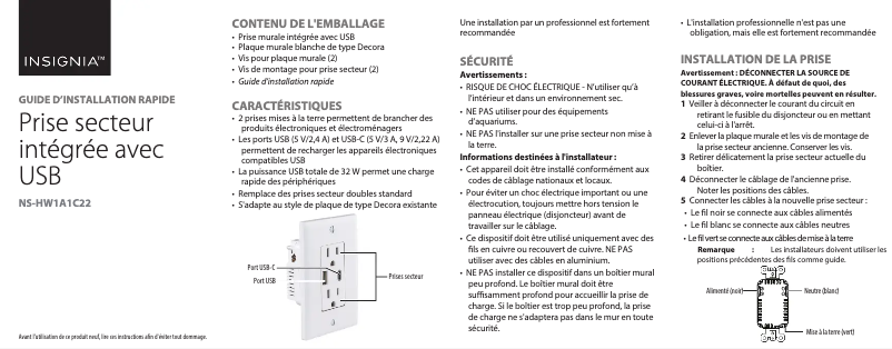 Page 1 de la notice Manuel utilisateur Insignia NS-HW1A1C22
