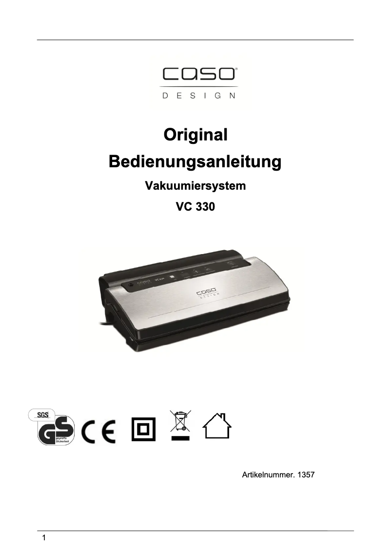 Page 1 de la notice Manuel utilisateur Caso VC 330
