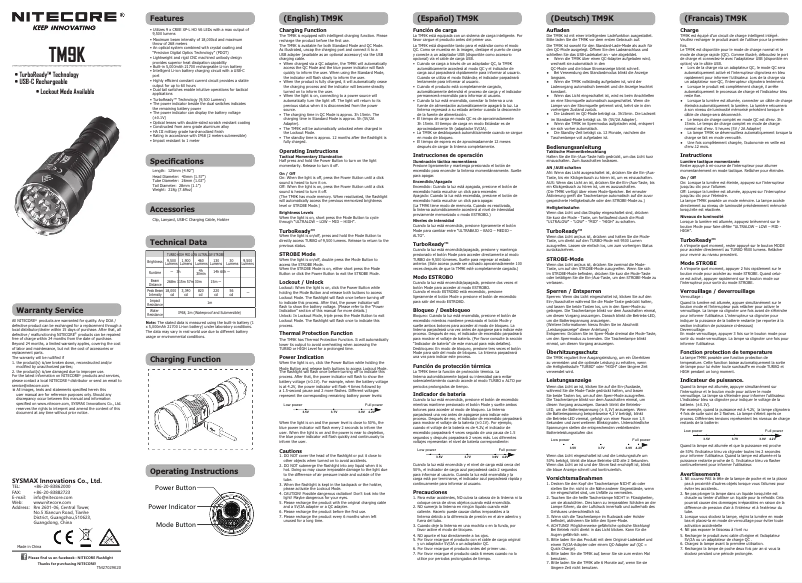 Page n°1 - Manuel utilisateur Nitecore TM9K
