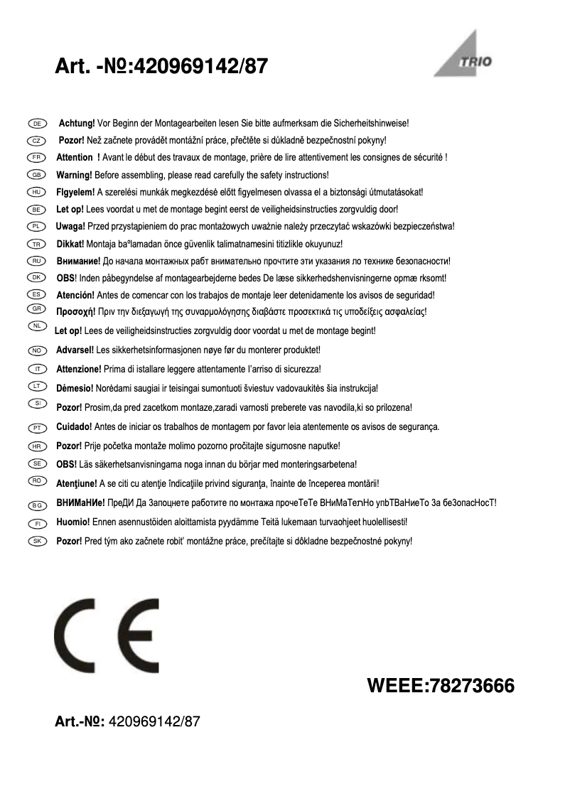 Page 1 de la notice Manuel utilisateur Trio Lighting Ohio