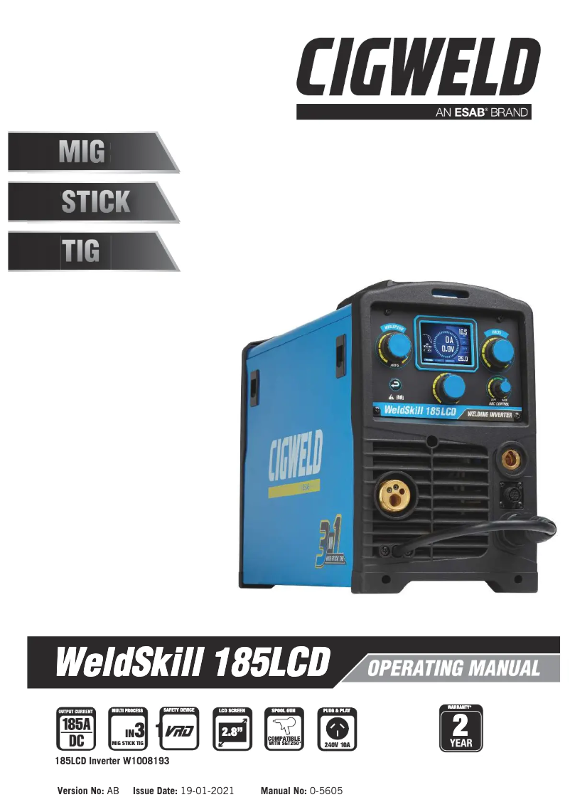 Page n°1 - Manuel utilisateur Cigweld WeldSkill 185LCD