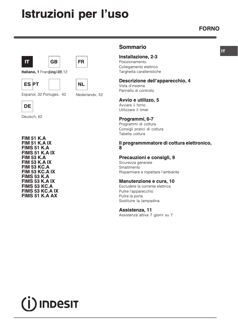 Page 1 de la notice Manuel utilisateur Indesit FIM51 KA BK S