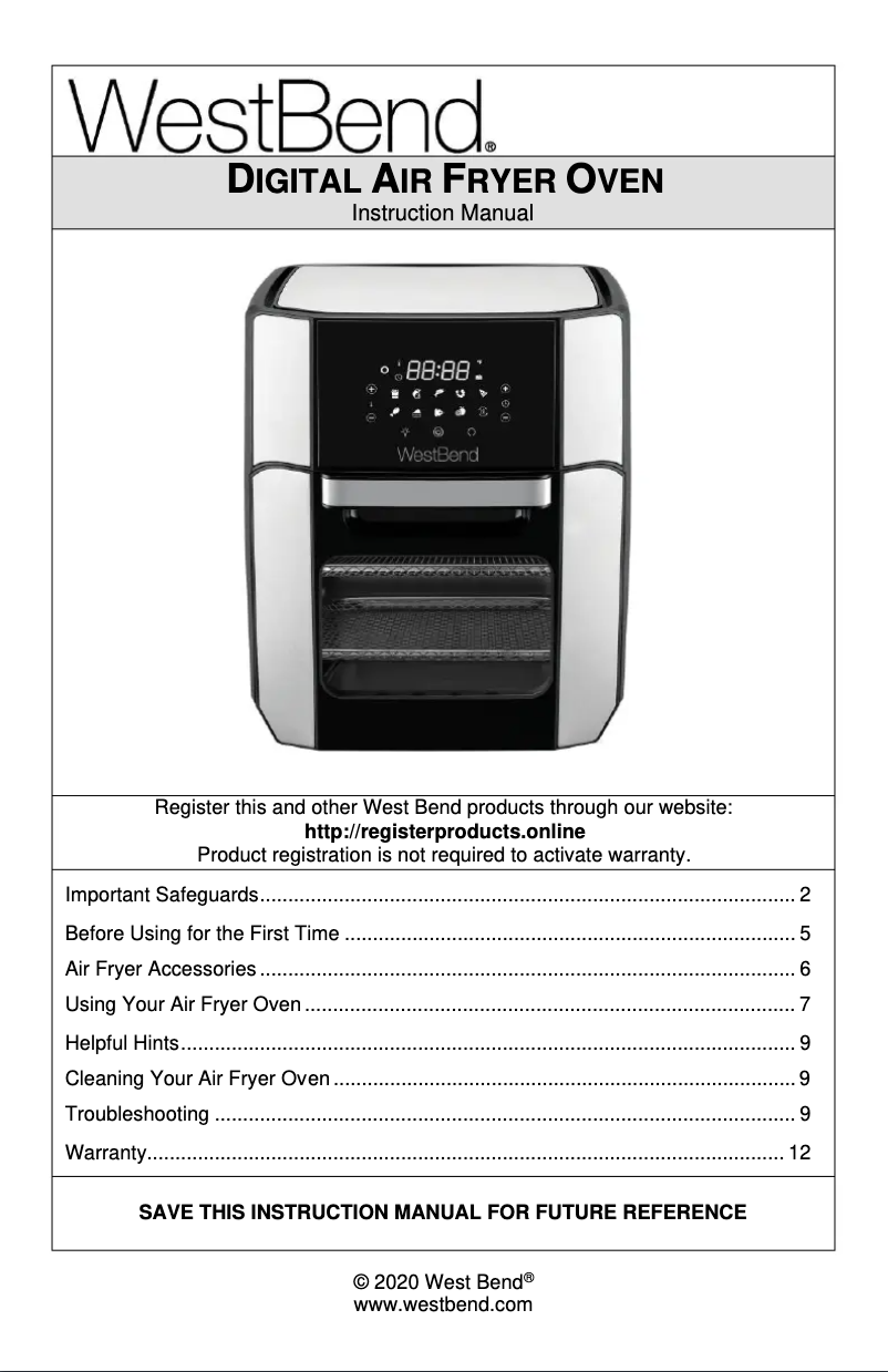 Page 1 de la notice Manuel utilisateur WestBend AFWB12BK13