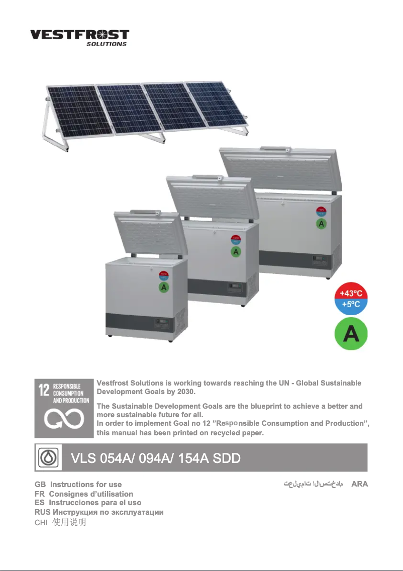 Page 1 de la notice Manuel utilisateur Vestfrost VLS 154A SDD