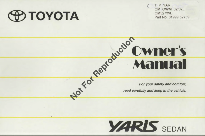 Image de la première page du manuel de l'appareil Yaris Sedan (2007)
