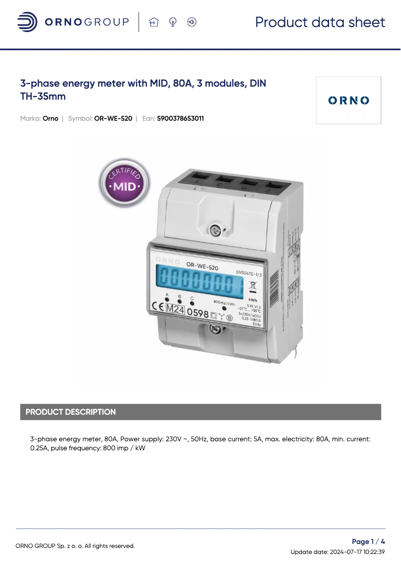 Página 1 del manual Ficha técnica ORNO OR-WE-520