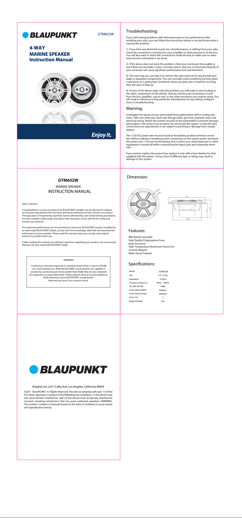 Page 1 de la notice Manuel utilisateur Blaupunkt GTM652