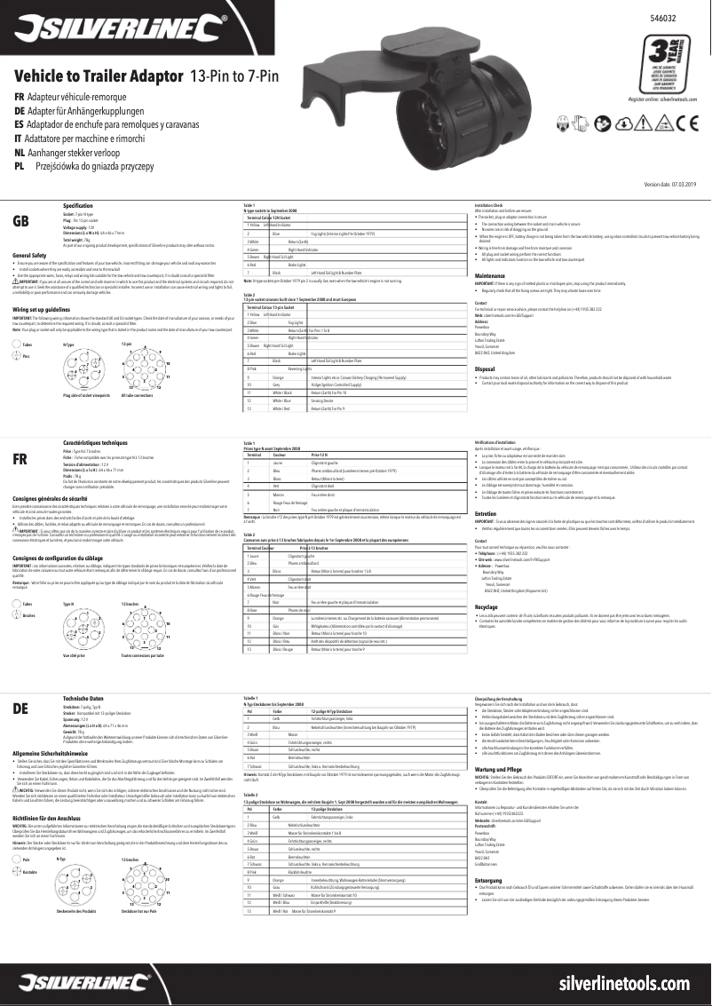 Page n°1 - Manuel utilisateur Silverline 546032
