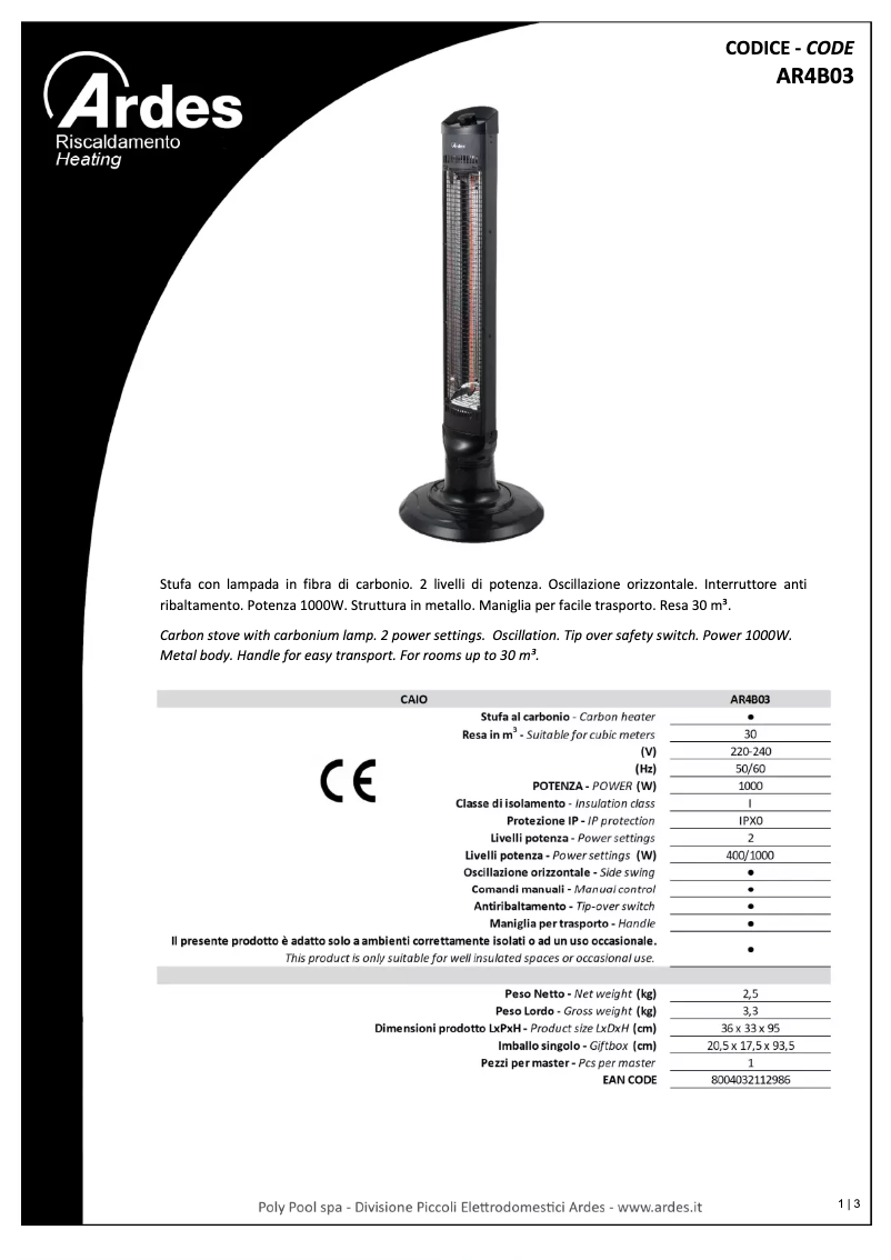 Page 1 de la notice Fiche technique Ardes AR4B03