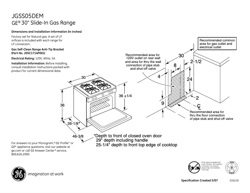 Página 1 del manual Ficha técnica GE JGSS05DEMBB