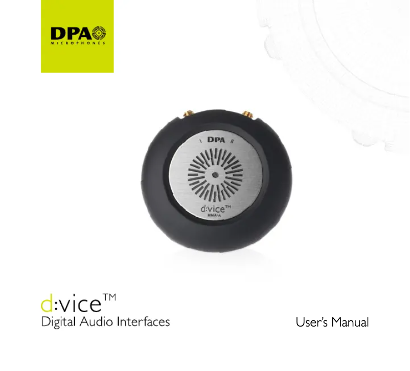 Page n°1 - Manuel utilisateur DPA d:vice MMA-A