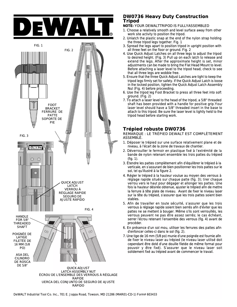 Page n°1 - Manuel utilisateur DeWalt DW0736