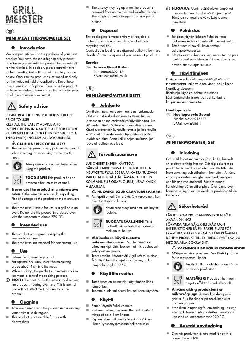 Page n°1 - Manuel utilisateur Grillmeister HG07045