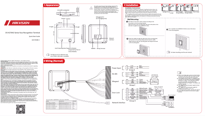 Page 1 de la notice Guide de démarrage rapide Hikvision DS-K1T642MW