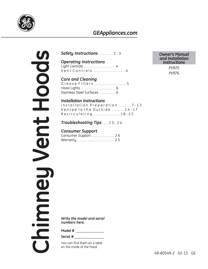 Page 1 de la notice Mode d'emploi GE PV976NSS