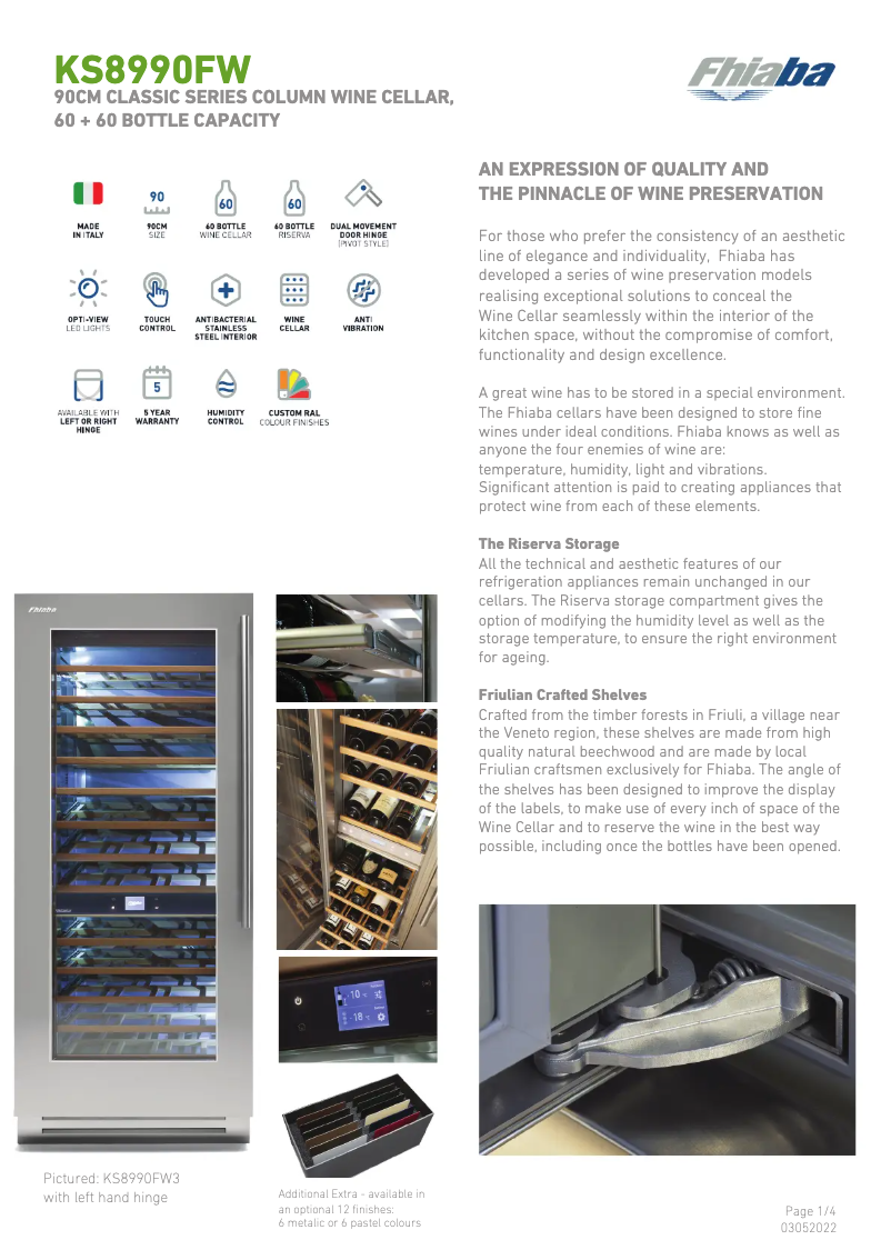 Page 1 de la notice Fiche technique Fhiaba KS8990FW6A