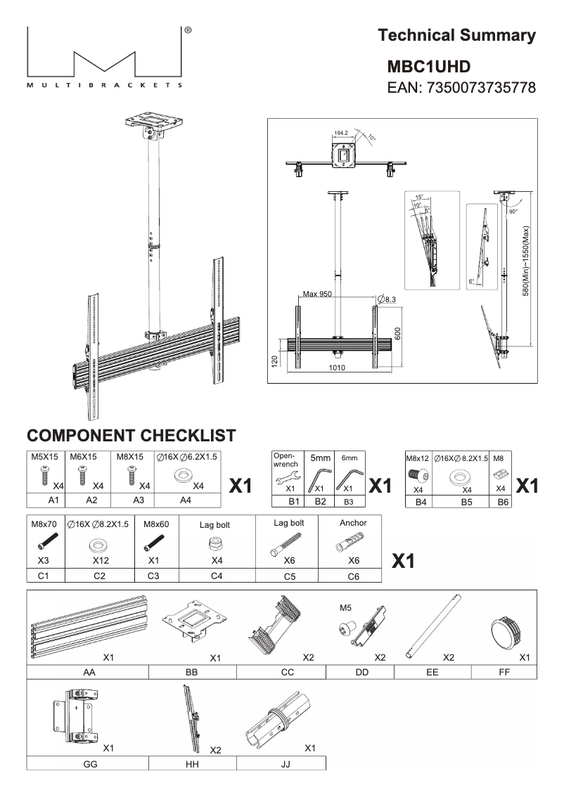 Page n°1 - Manuel utilisateur Multibrackets M Ceiling Mount Pro MBC1UPHD