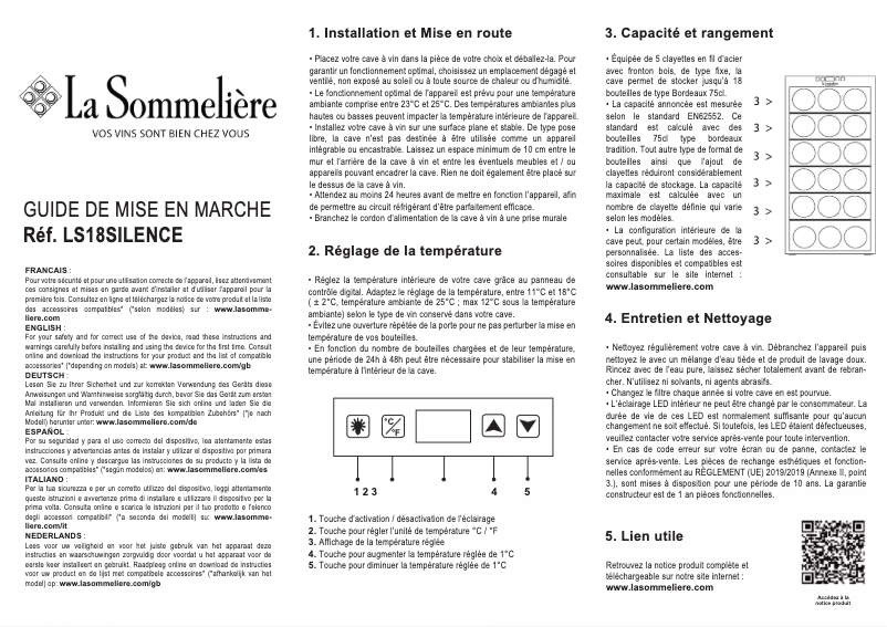 Page 1 de la notice Manuel utilisateur La Sommelière LS18SILENCE