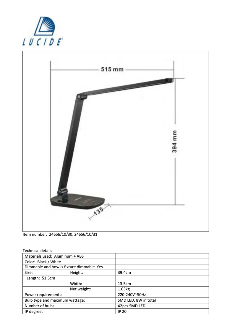 Page 1 de la notice Manuel utilisateur Lucide Vario LED