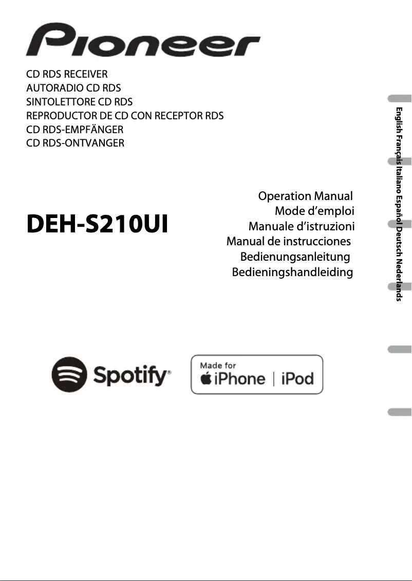 Page 1 de la notice Manuel utilisateur Pioneer DEH-S210UI