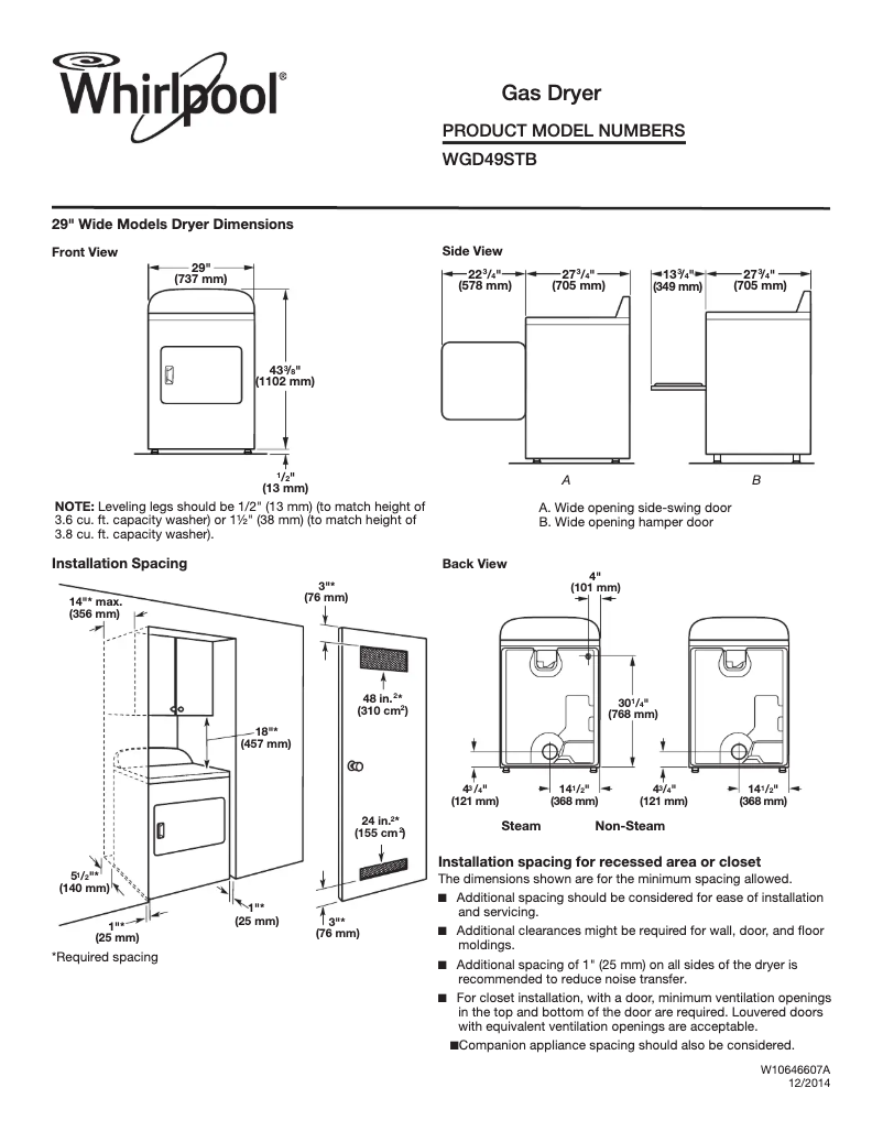 Page n°1 - Fiche technique Whirlpool WGD49STB