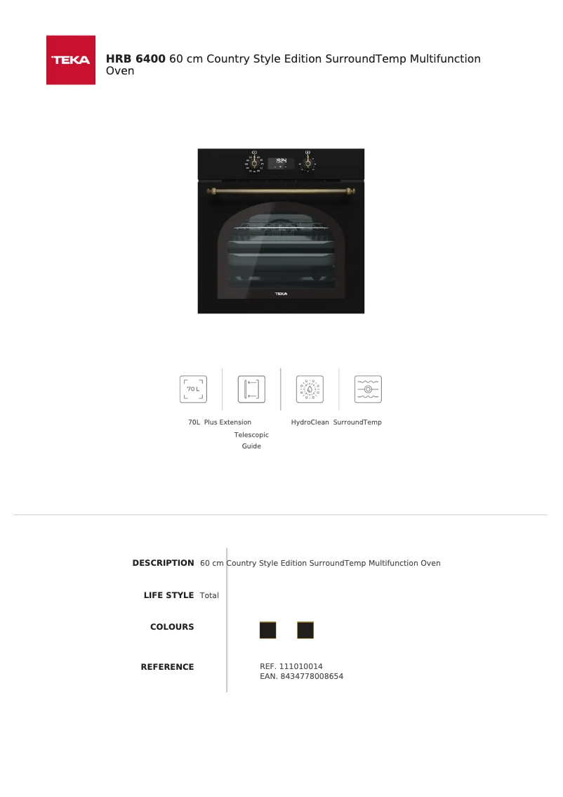 Page n°1 - Fiche technique Teka HRB 6400 AT