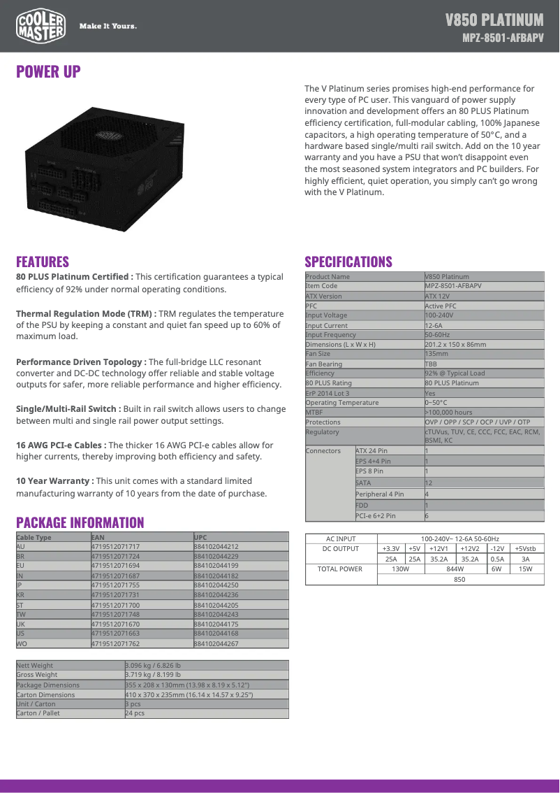 Page n°1 - Manuel utilisateur Cooler Master V850 Platinum
