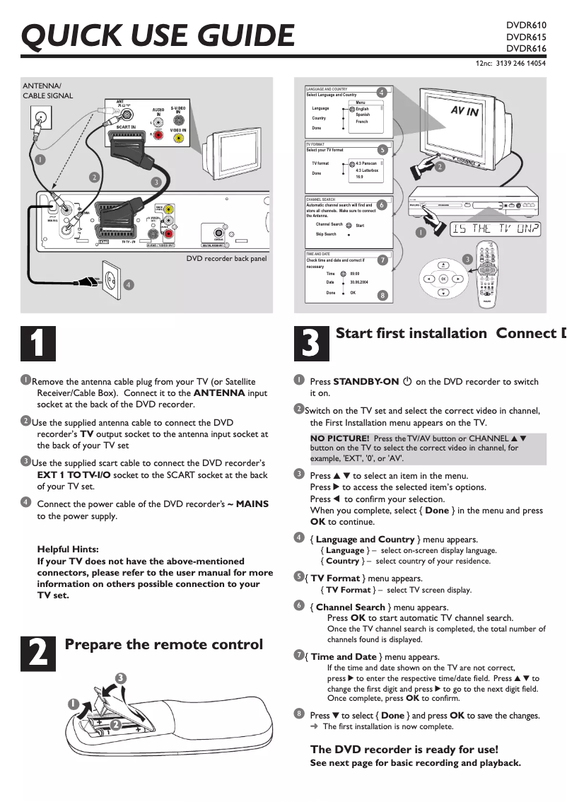 Page 1 de la notice Guide de démarrage rapide Philips DVDR615
