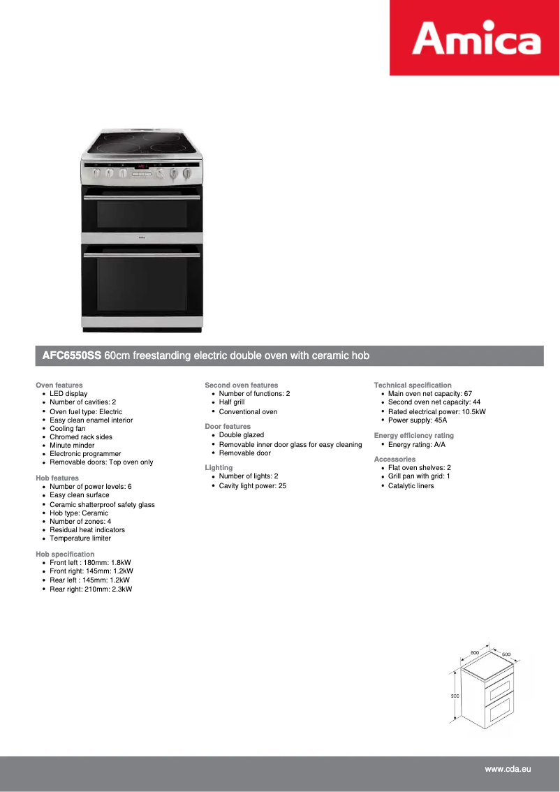 Página 1 del manual Ficha técnica Amica AFC6550SS