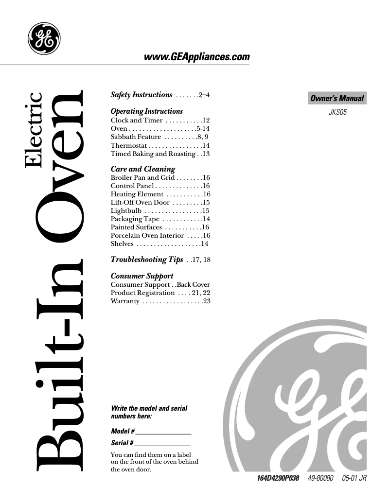 Page n°1 - Manuel d'utilisation et d'entretien GE JKS05BDBB