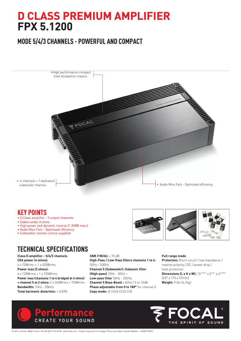 Page 1 de la notice Fiche technique Focal FPX 5.1200