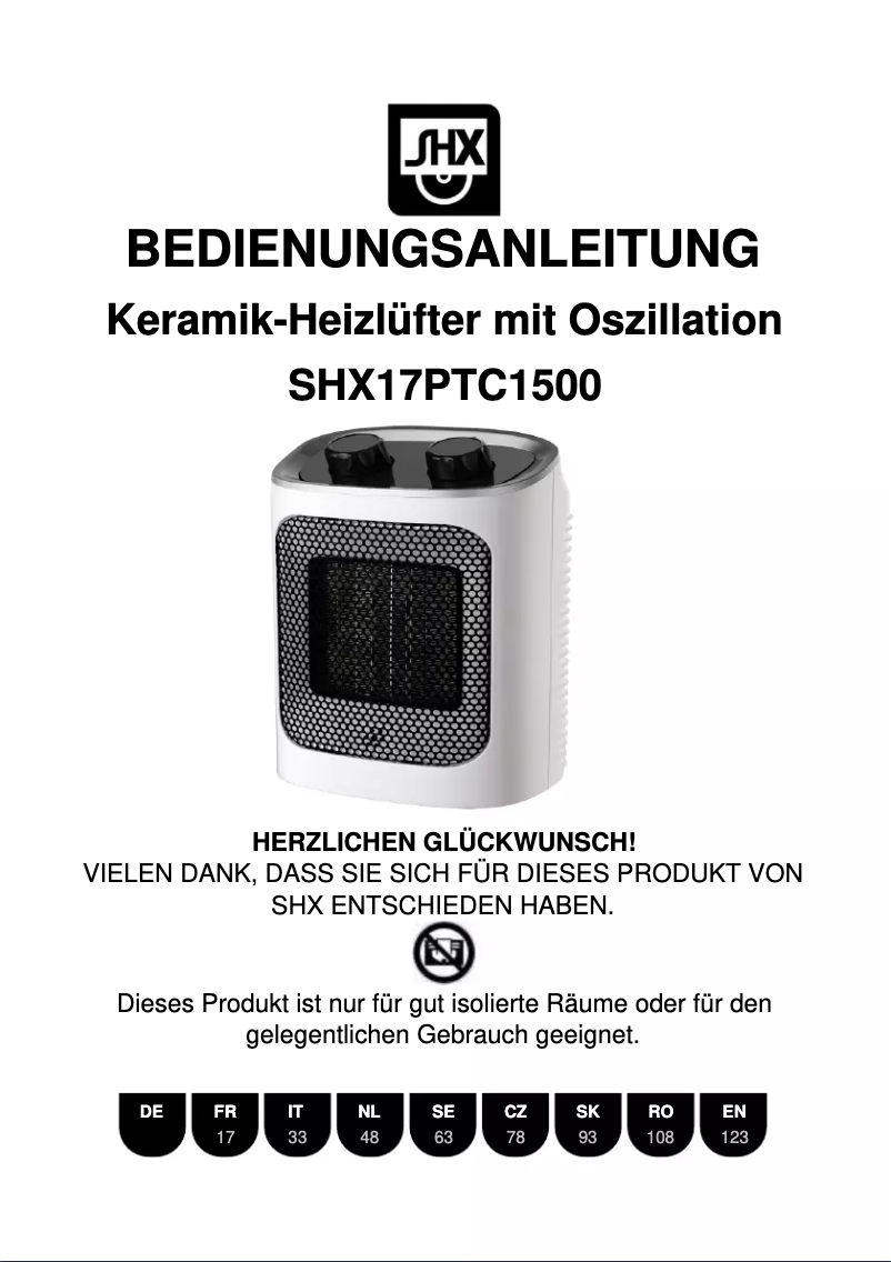 Page n°1 - Manuel utilisateur SHX SHX17PTC1500