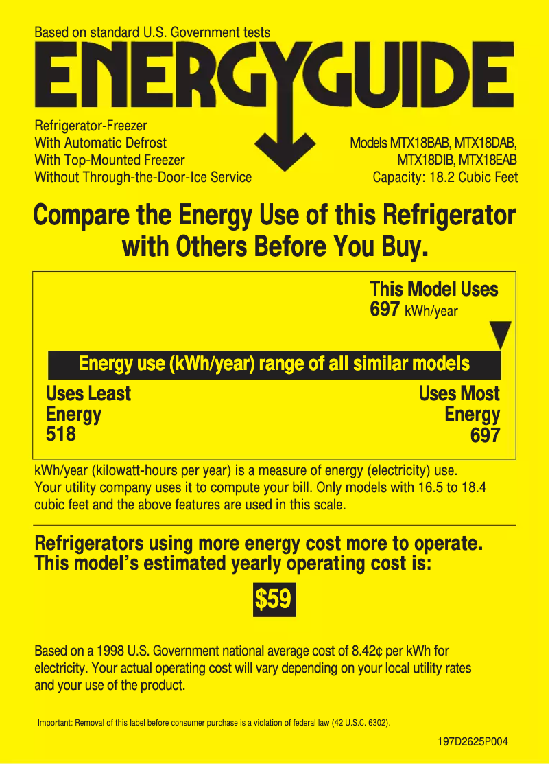Page 1 of the manual Energy Label RCA MTX18DIBWW