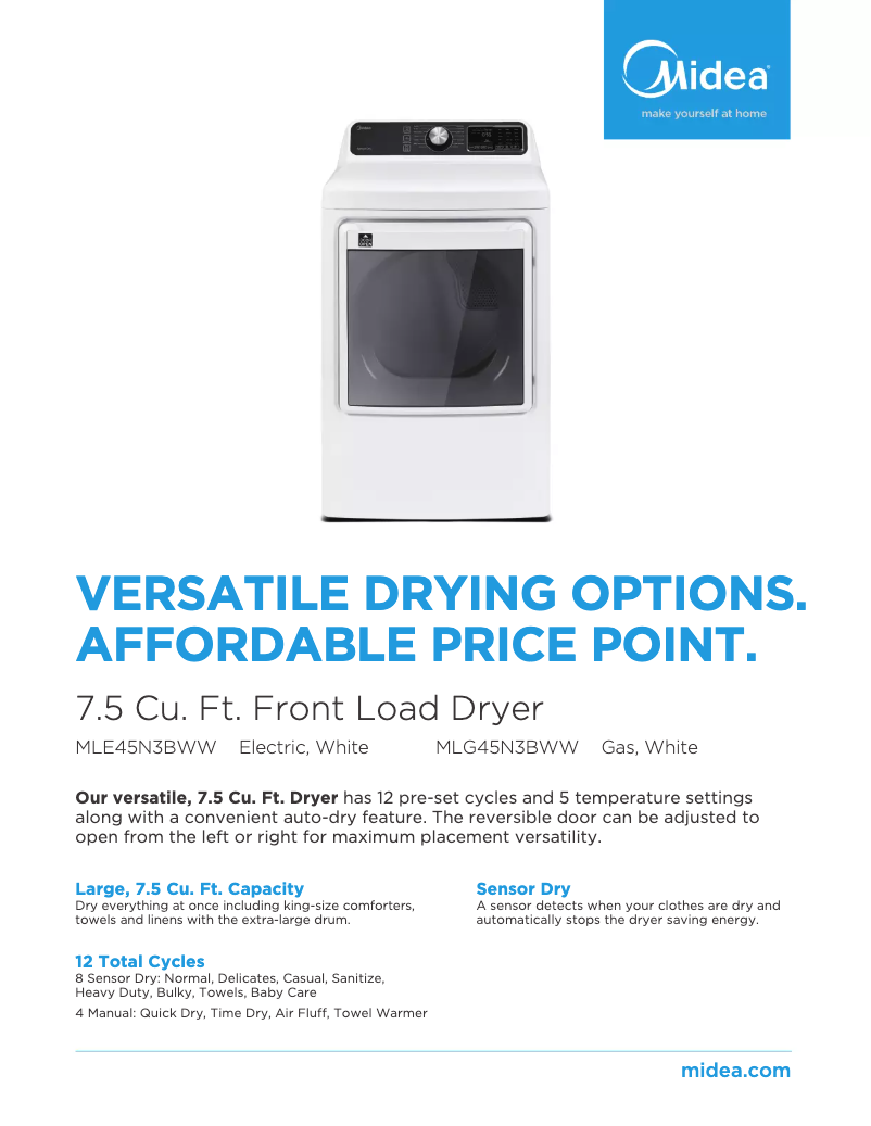 Página 1 del manual Ficha técnica Midea MLE45N3BWW