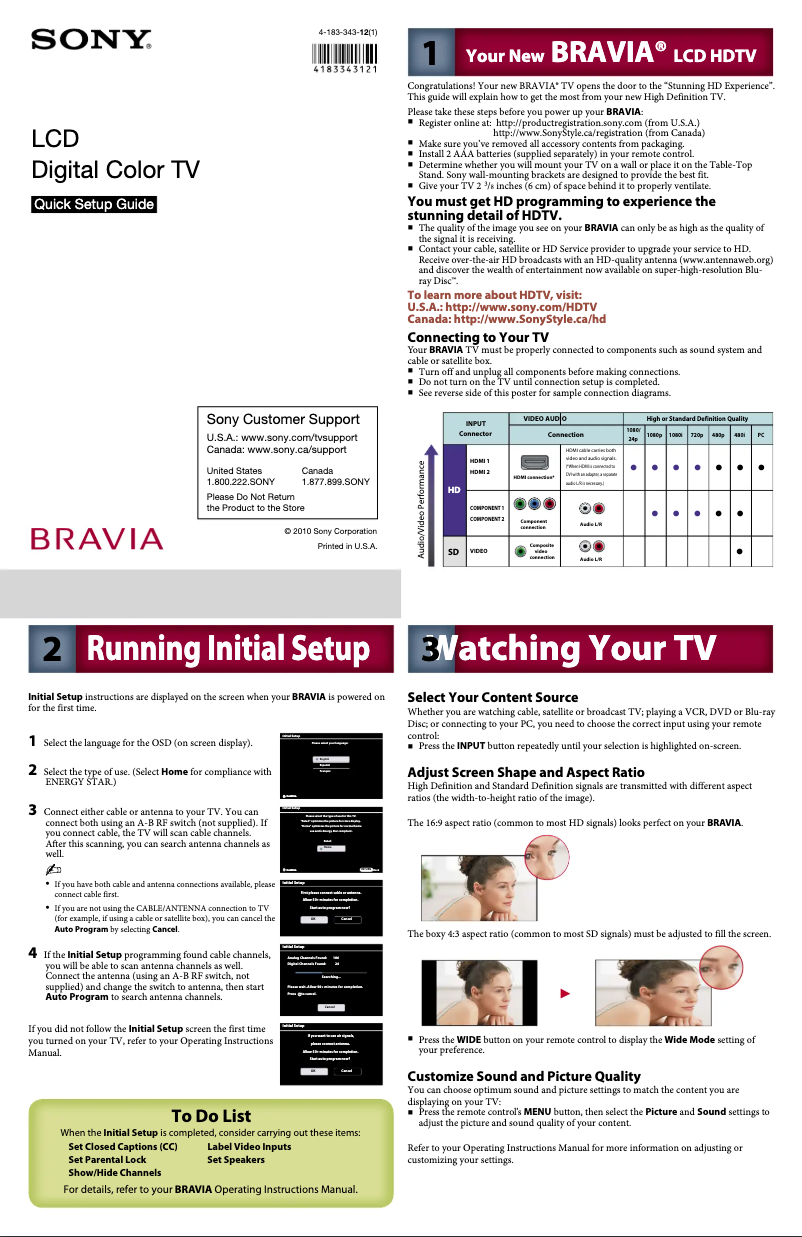 Page n°1 - Guide d'installation Sony Bravia KDL-22BX300