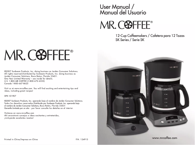 Page n°1 - Manuel utilisateur Mr. Coffee SKX20