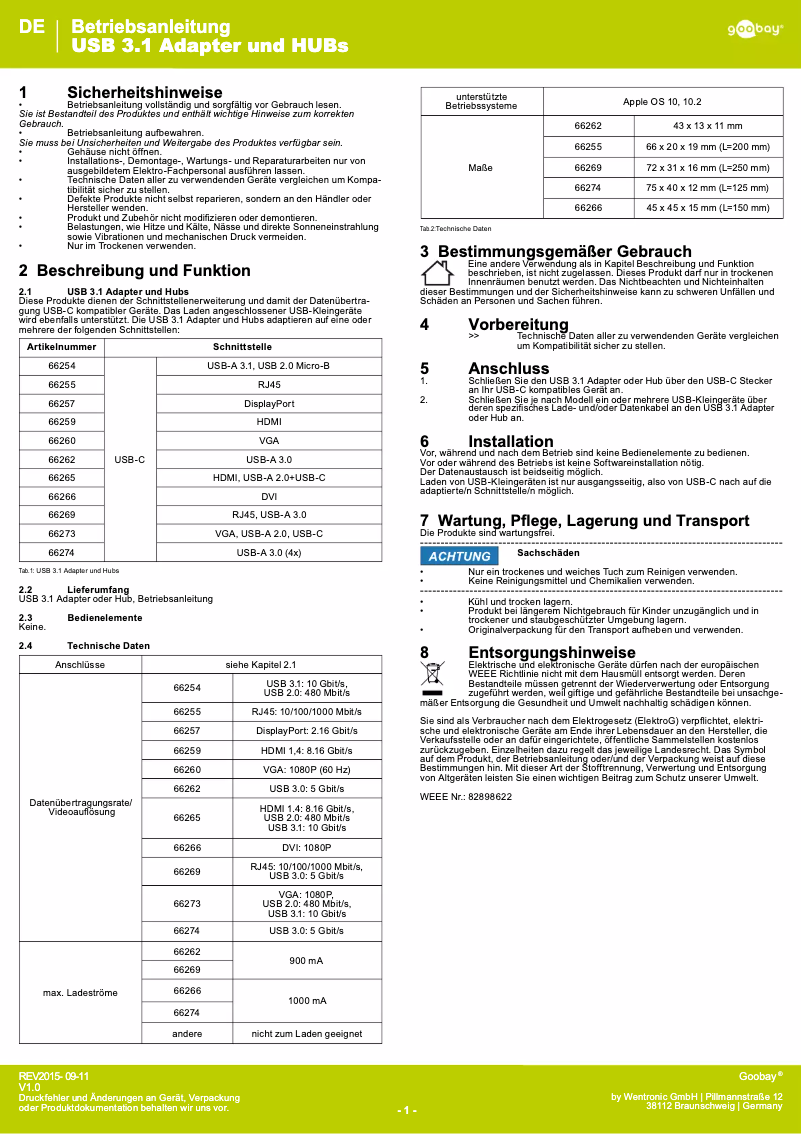 Page 1 de la notice Manuel utilisateur Goobay 56744