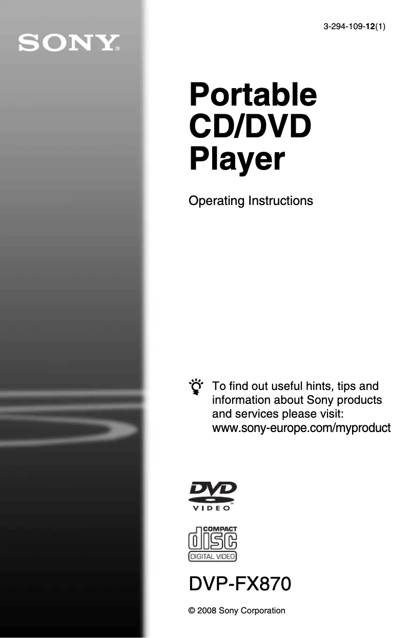 Page n°1 - Manuel utilisateur Sony DVP-FX870