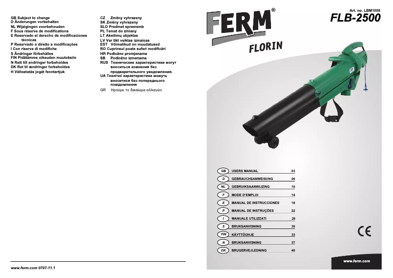 Page 1 de la notice Manuel utilisateur Ferm FLB-2500