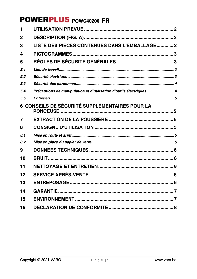 Page 1 de la notice Manuel utilisateur PowerPlus POWC40200