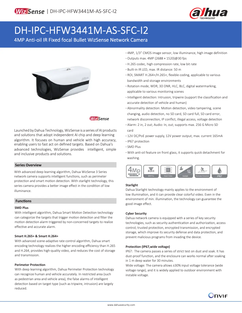 Page 1 de la notice Fiche technique Dahua Technology IPC-HFW3441M-AS-SFC-I2