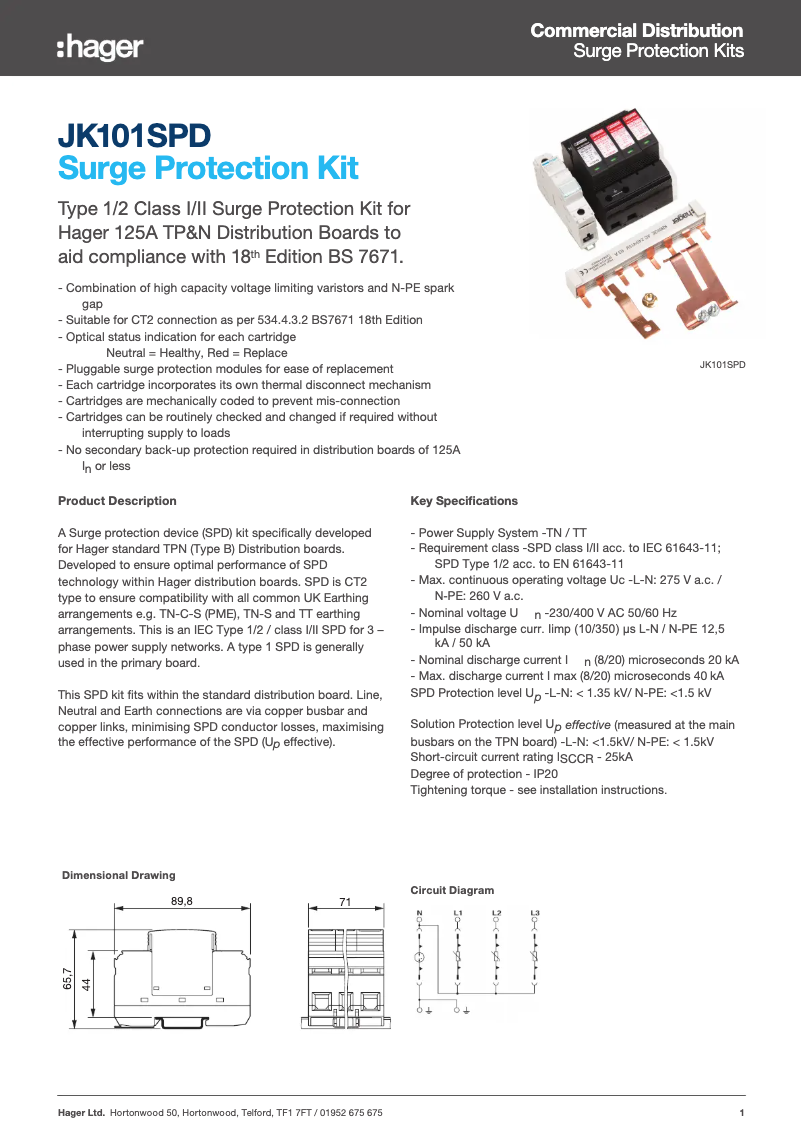 Page n°1 - Fiche technique Hager JK101SPD