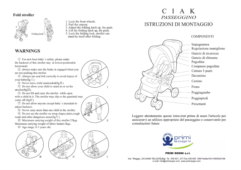 Page n°1 - Manuel utilisateur Primi Sogni Ciak