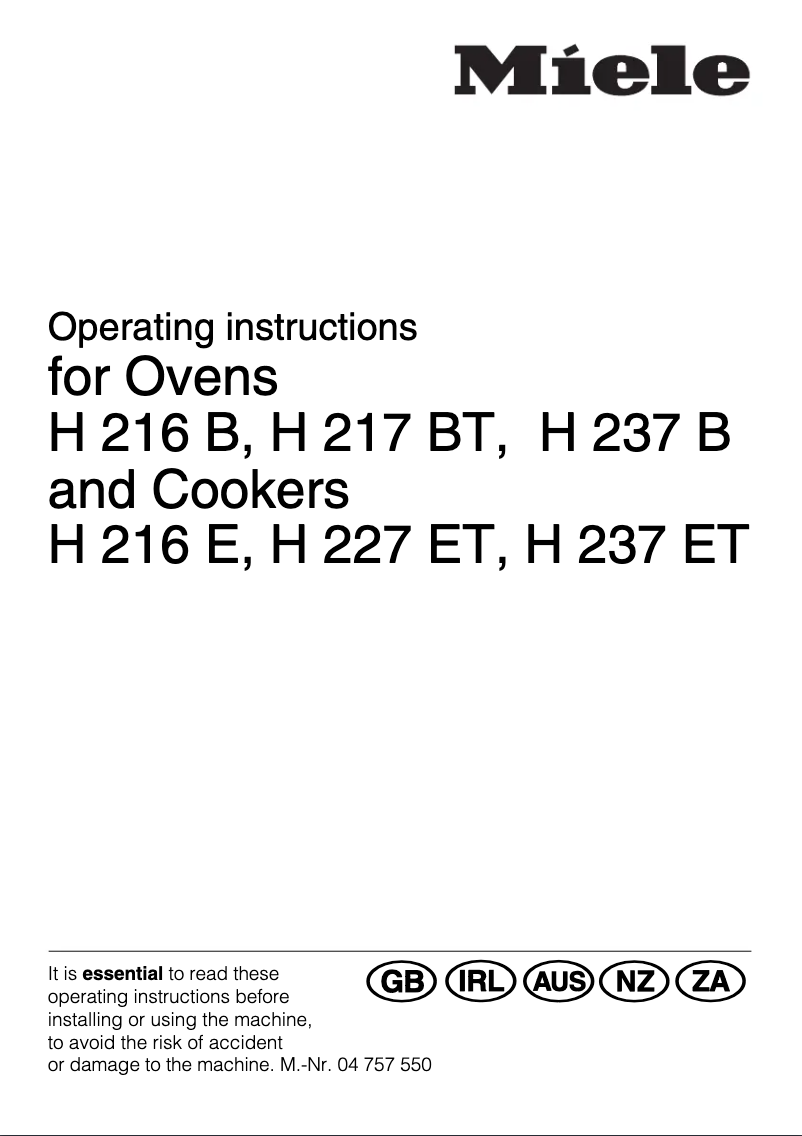 Page n°1 - Manuel utilisateur Miele H 237 B