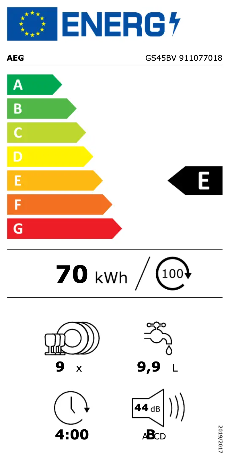 Page n°1 - Label énergétique AEG GS45BV
