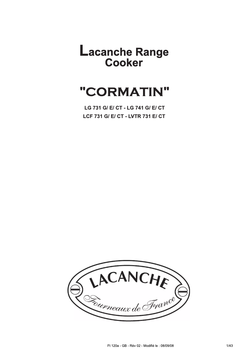 Page n°1 - Manuel utilisateur Lacanche LCF 731