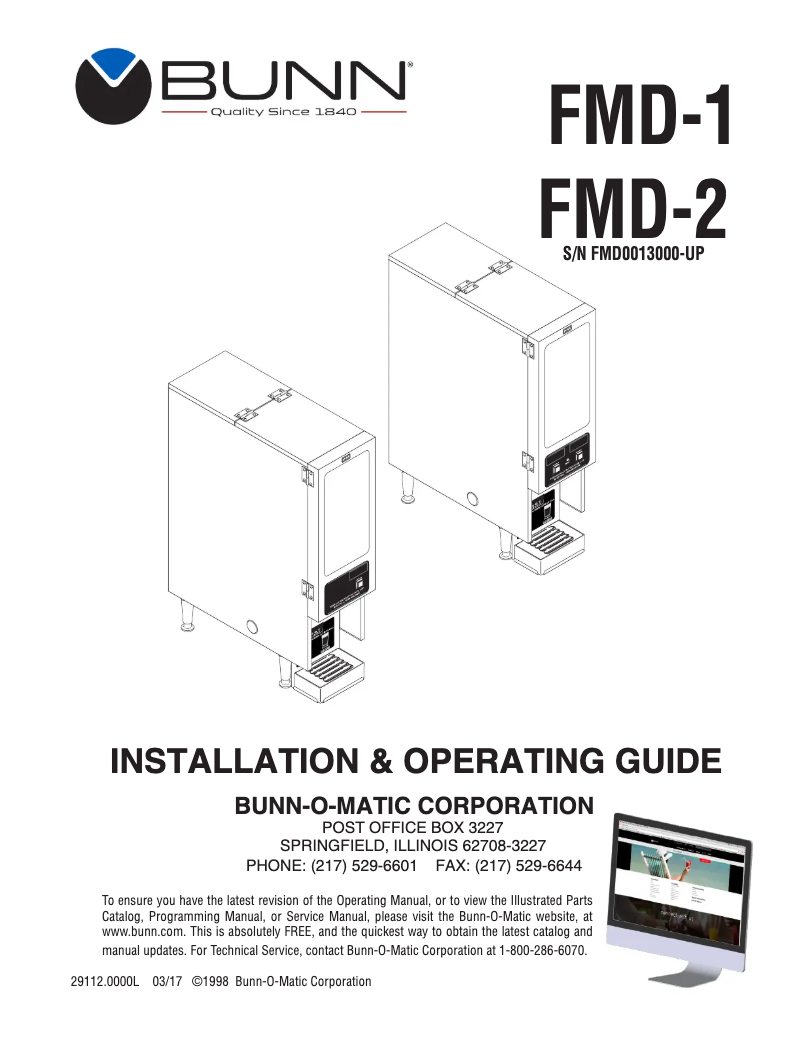 Page 1 de la notice Manuel utilisateur Bunn FMD-1
