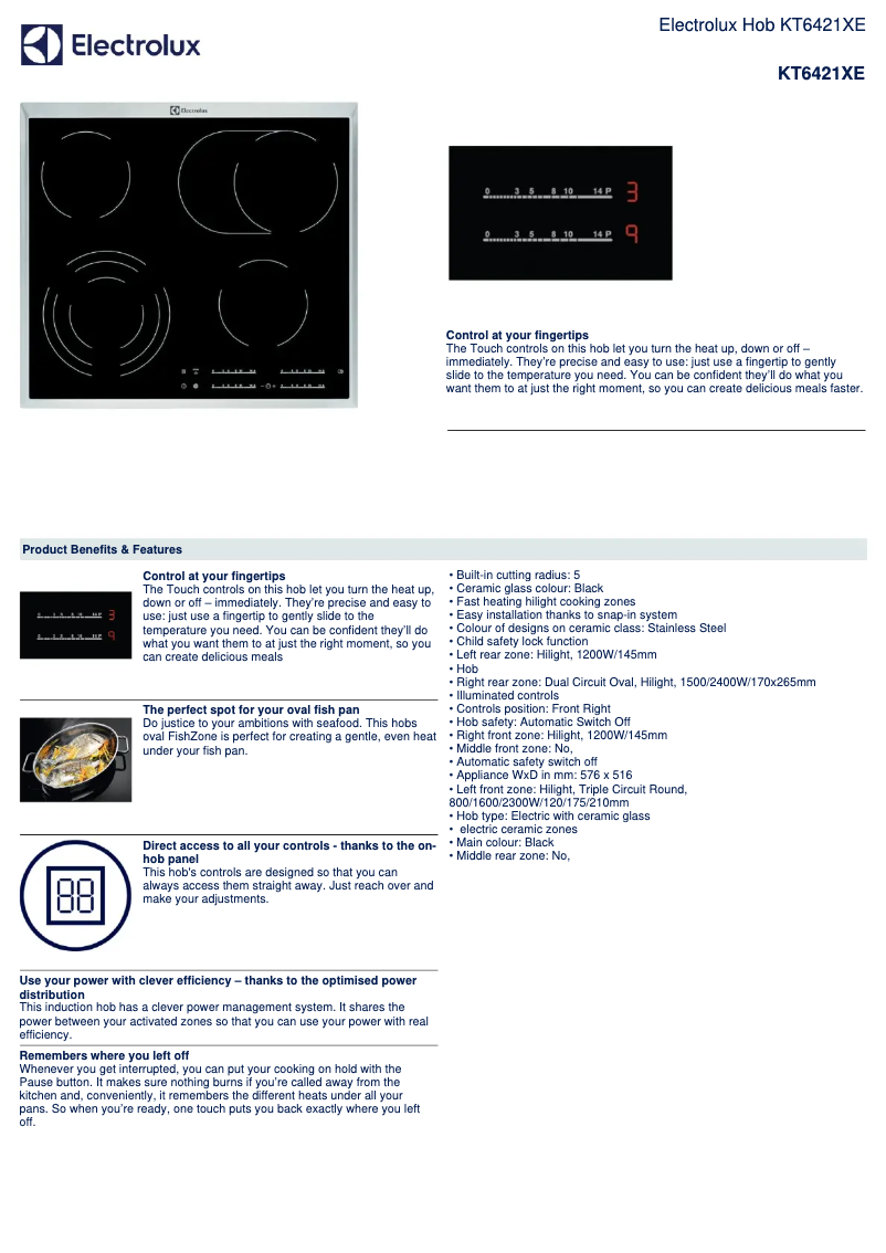 Page 1 de la notice Fiche technique Electrolux KT6421XE