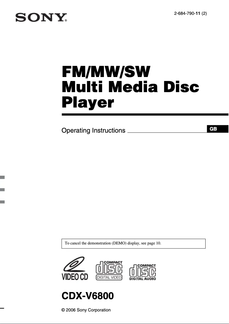 Página 1 del manual Manual de usuario Sony CDX-V6800