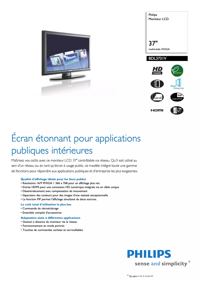 Page n°1 - Fiche technique Philips BDL3731V